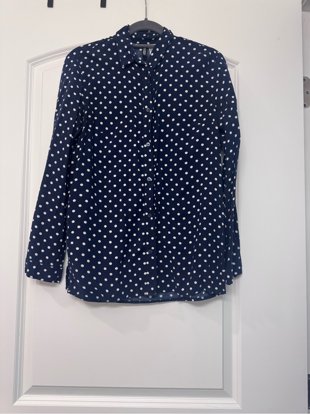 H&M Navy and White Polka Dot Button-Down Shirt